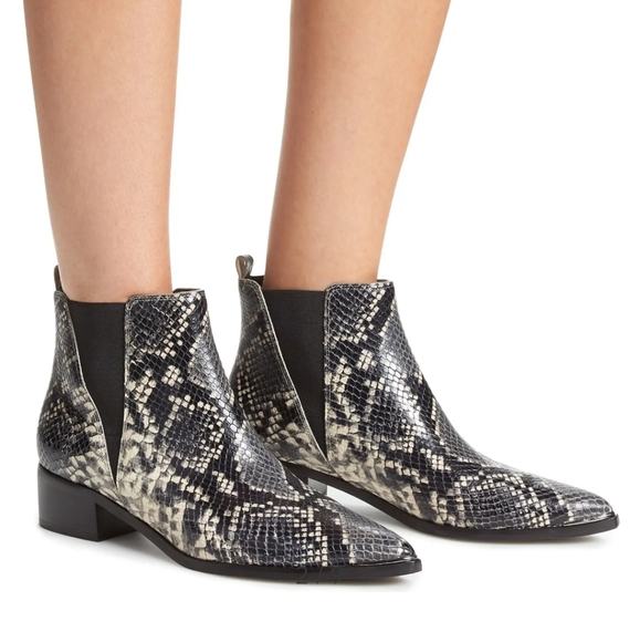 Snake Print Leather Chelsea Boots 
